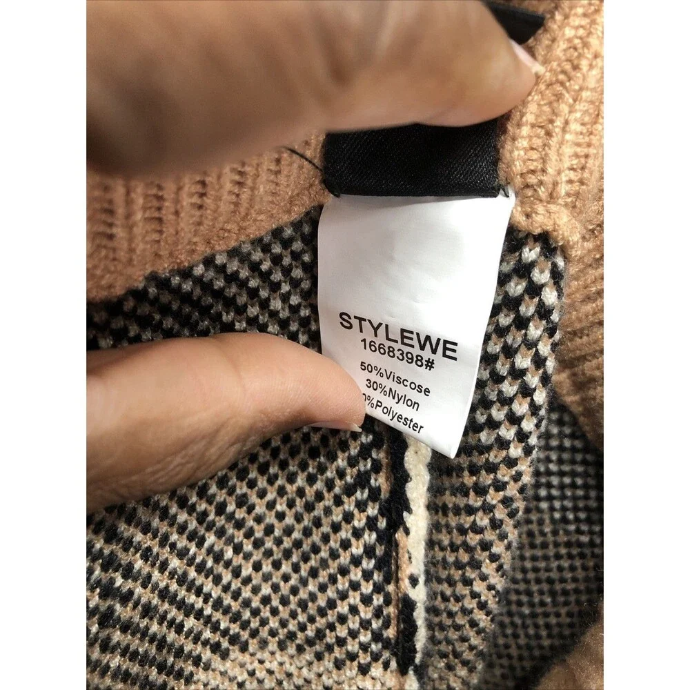 Stylewe Knit Pants Size M Colorblock Stripe Cream Black Tan Pockets